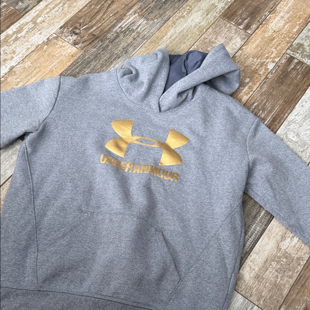 Under Armour Heather Gray Hoodie with Gold Emblem (YL)